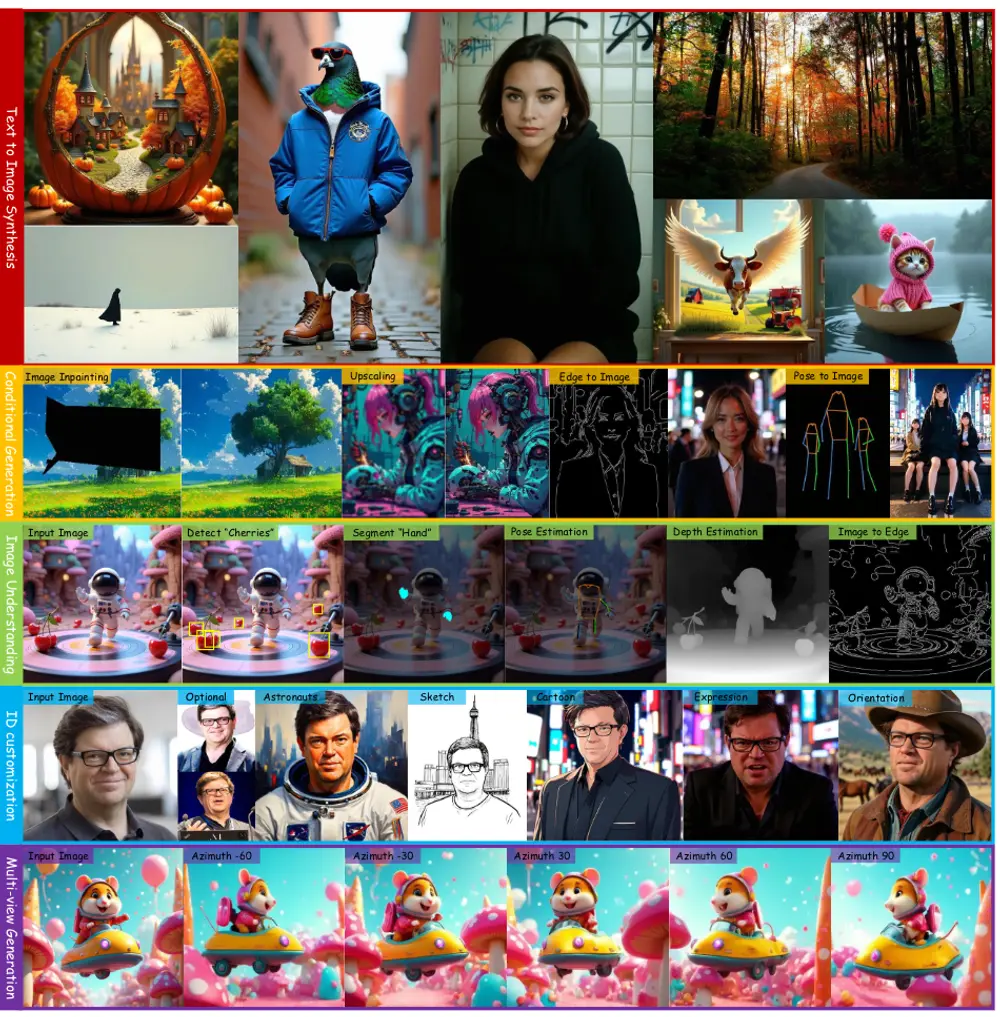 多功能大规模扩散模型OneDiffusion：能够无缝支持双向图像合成和理解，跨越多种不同的任务