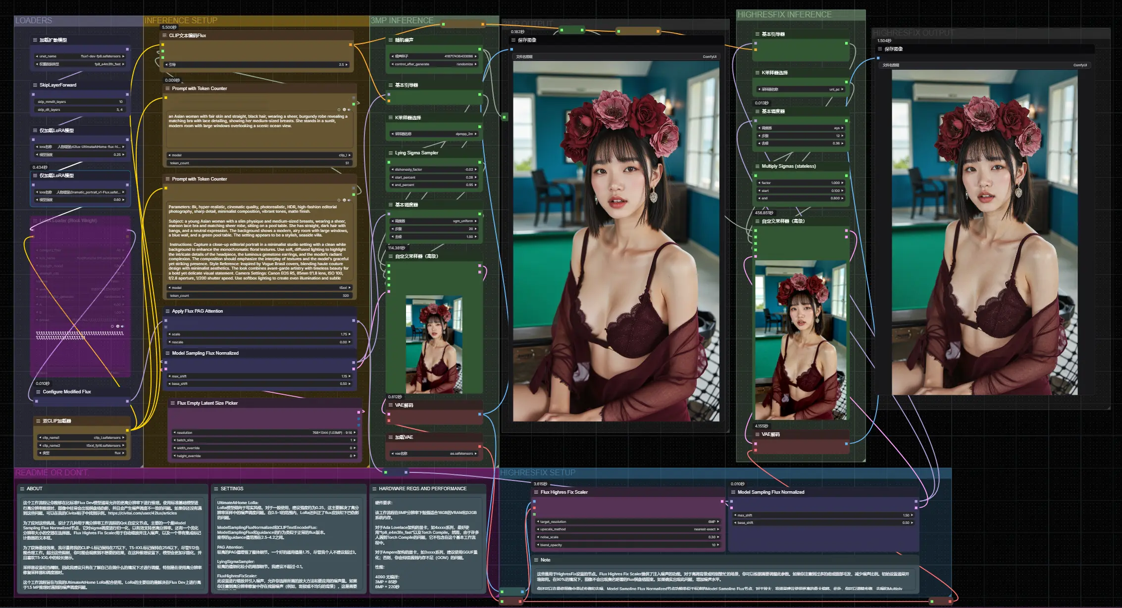 Flux LoRa模型Flux Ultimate@home：搭配工作流在 flux dev 和 schnell 上进行高分辨率生成