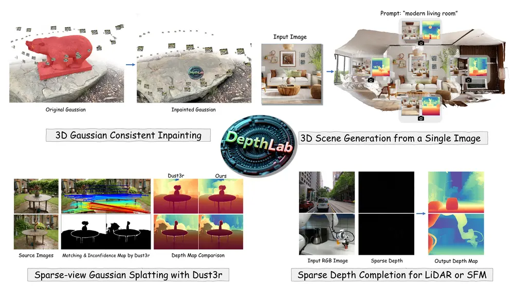 基于图像扩散先验的深度修复模型DepthLab:从单张图像中生成完整的3D场景