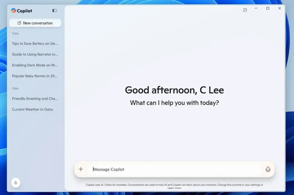 微软 Copilot 将推出原生 Windows 11 应用,但功能仍有限制
