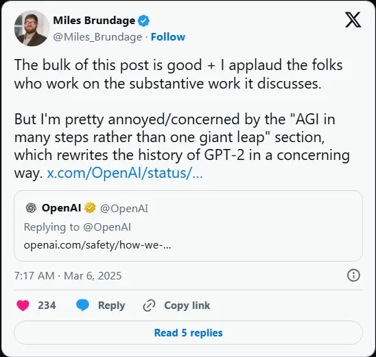 前 OpenAI 政策主管指责公司篡改AI安全叙事