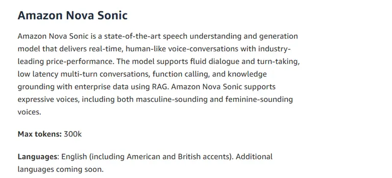 亚马逊发布全新AI语音模型Nova Sonic:能够原生处理语音并生成自然流畅的语音