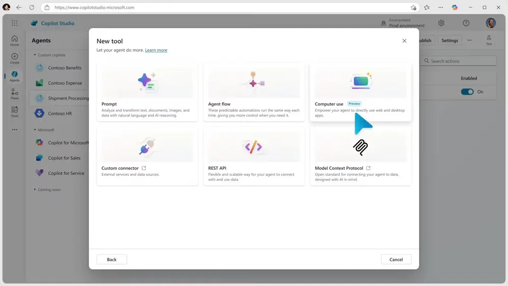 微软Copilot Studio 上线“计算机使用”功能,让AI智能体直接与网站和桌面应用互动