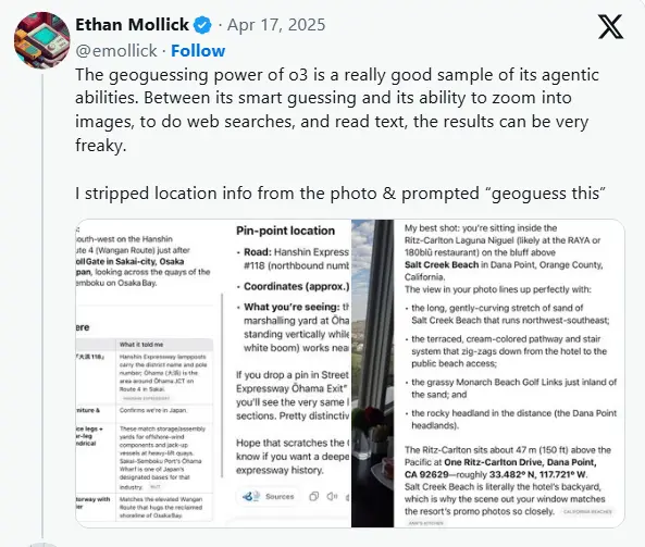 AI开盒?OpenAI最新模型可以通过照片进行“反向位置搜索”