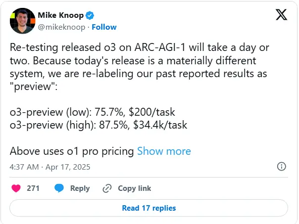 OpenAI o3模型基准测试结果引发争议，得分低于OpenAI最初暗示的水平