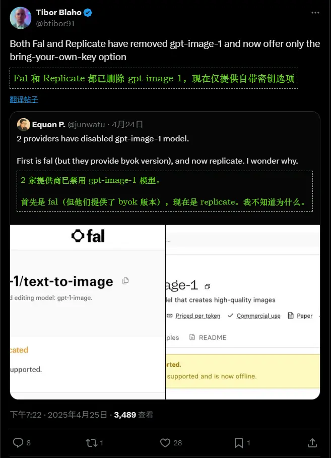 Fal 和 Replicate 已下架了 gpt-image-1