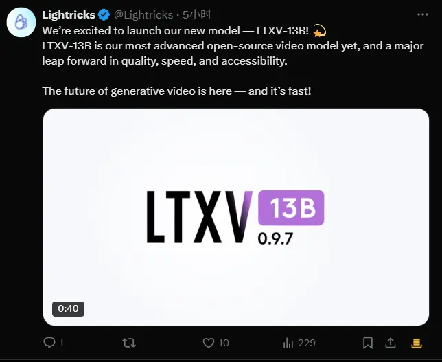 Lightricks 推出全新开源视频生成模型 LTXV-13B