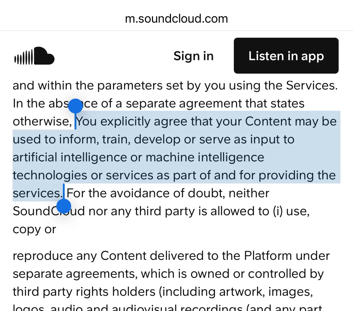 音乐流媒体平台SoundCloud更新政策：用户内容可用于AI训练，引发争议