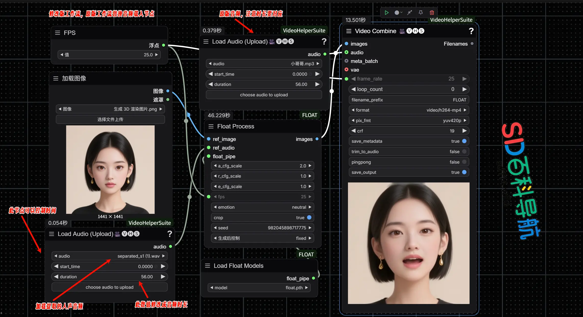 AI 肖像动画神器！用 FLOAT+ ComfyUI，3分钟让你的照片开口说话！