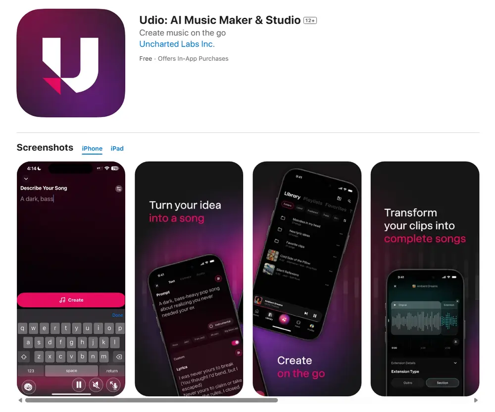 Udio推出 iOS 版本，让您随时随地创作音乐