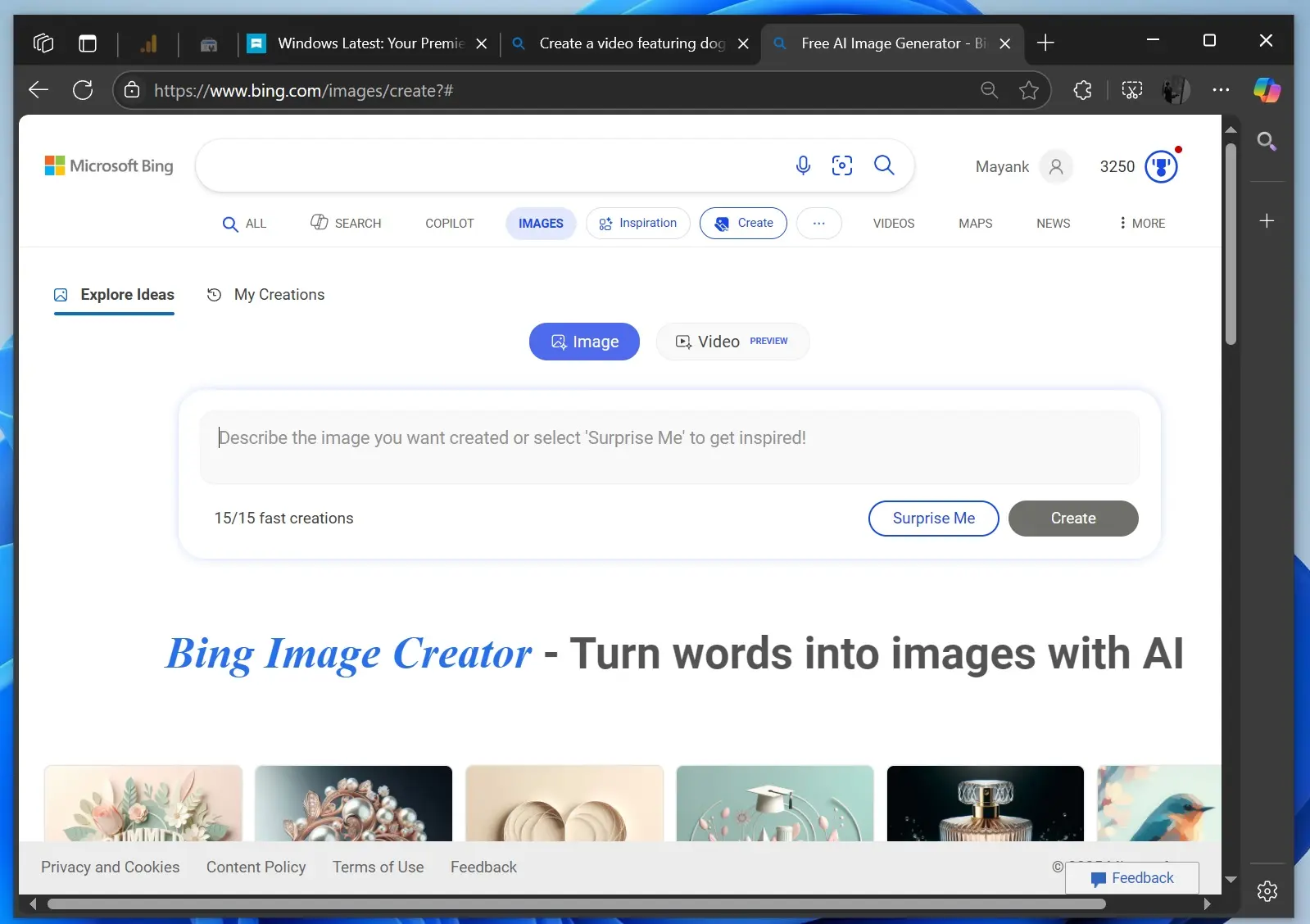 微软上线 Bing 视频生成工具:支持文本生成短视频,Sora 技术加持,免费可用!