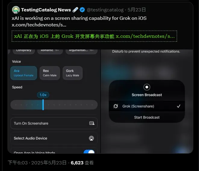 xAI 为 Grok 语音模式准备新功能：iOS 上将支持屏幕共享