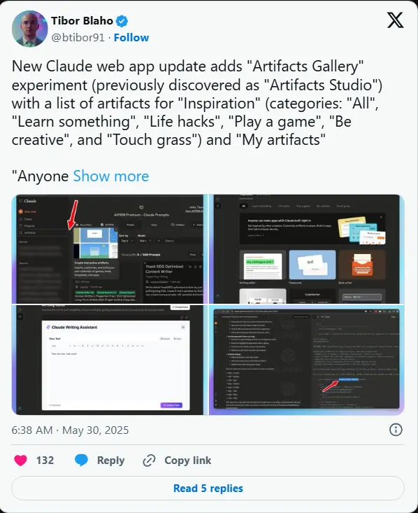 Anthropic即将推出Artifacts Gallery：让Claude用户轻松探索和分享AI创作成果