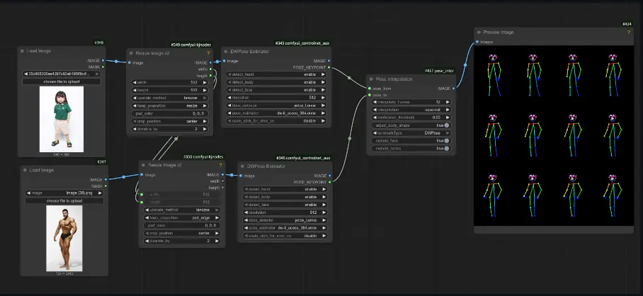 ComfyUI_pose_inter：在两个姿势之间生成平滑过渡帧的ComfyUI 节点