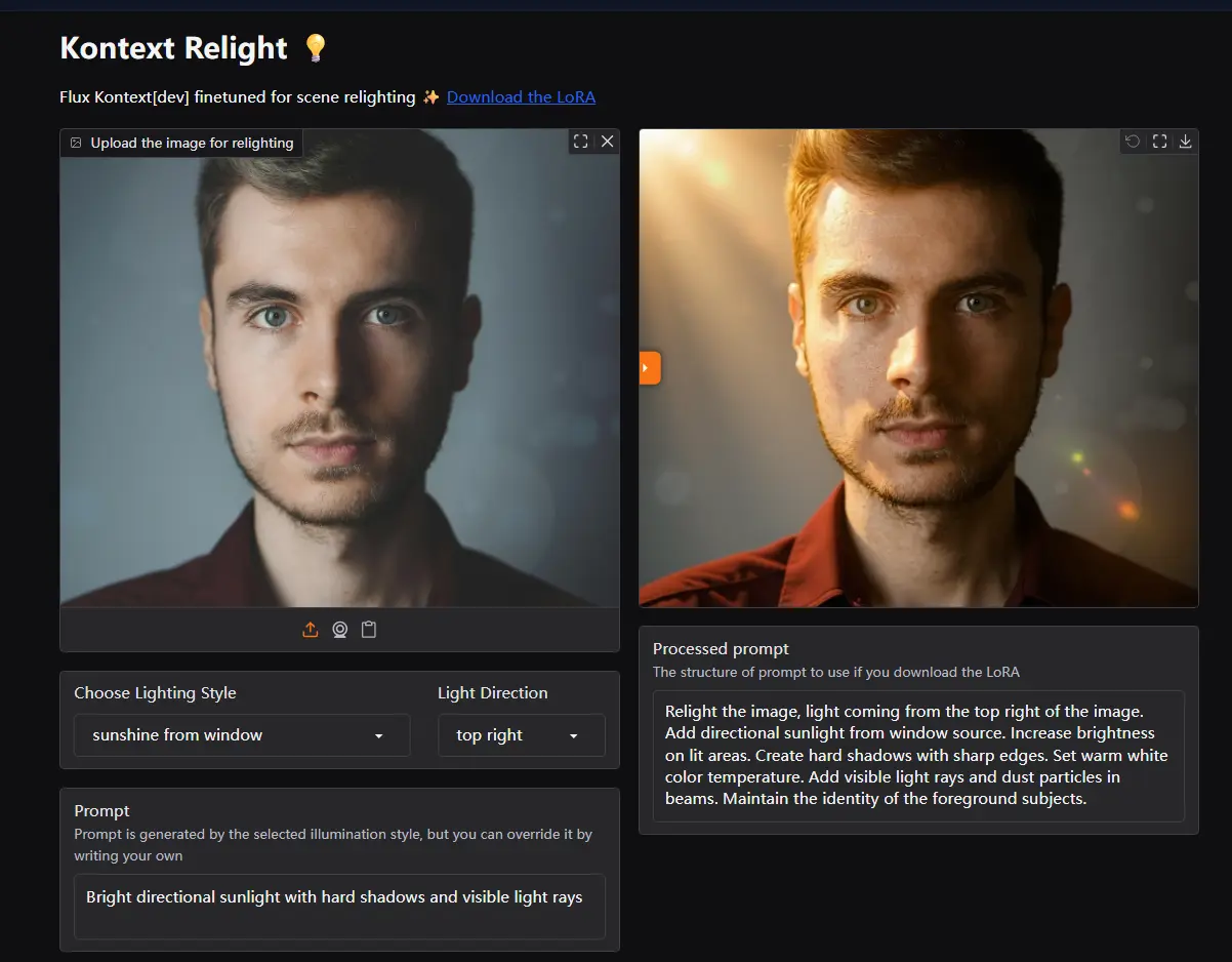 Relighting Kontext Dev LoRA
