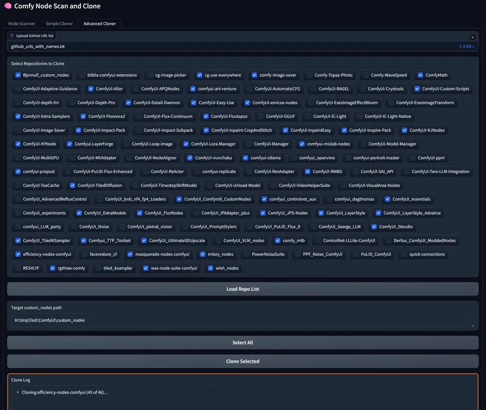 Comfy Node Scan and Clone：一站式管理 ComfyUI 自定义节点的 GUI 工具