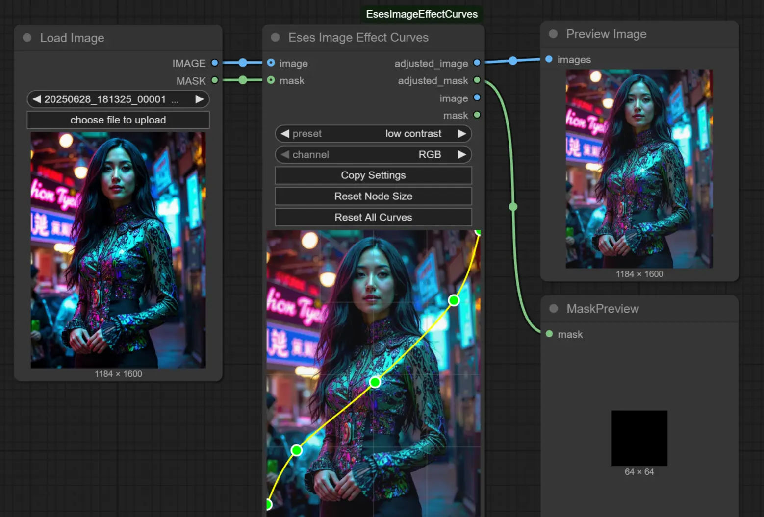 实时曲线调色工具!Eses Image Effect Curves:全新ComfyUI图像色调调节节点