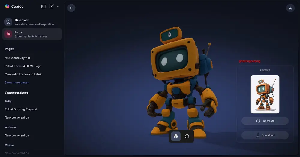 微软推出 Copilot 3D 实验功能,瞄准创意与设计领域
