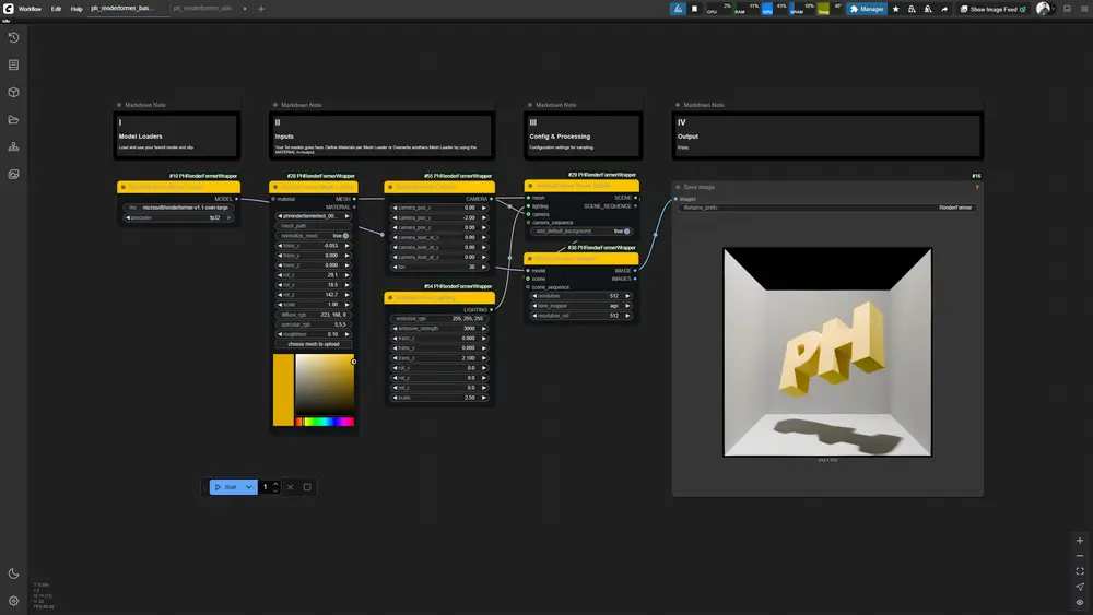ComfyUI-PHRenderFormerWrapper:在ComfyUI中体验微软RenderFormer的3D渲染能力