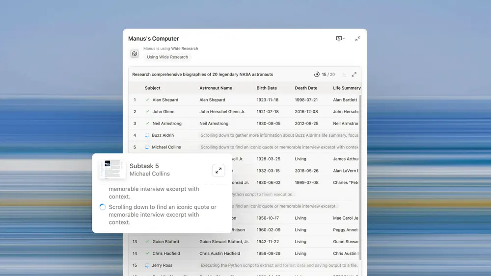 Manus推出全新广度研究(Wide Research )模式,支持 100+ 并行 AI 代理处理可扩展任务
