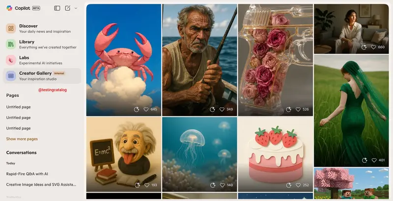 微软测试 Copilot Creator Gallery：一个 Sora 风格的 AI 内容发现与再创作平台