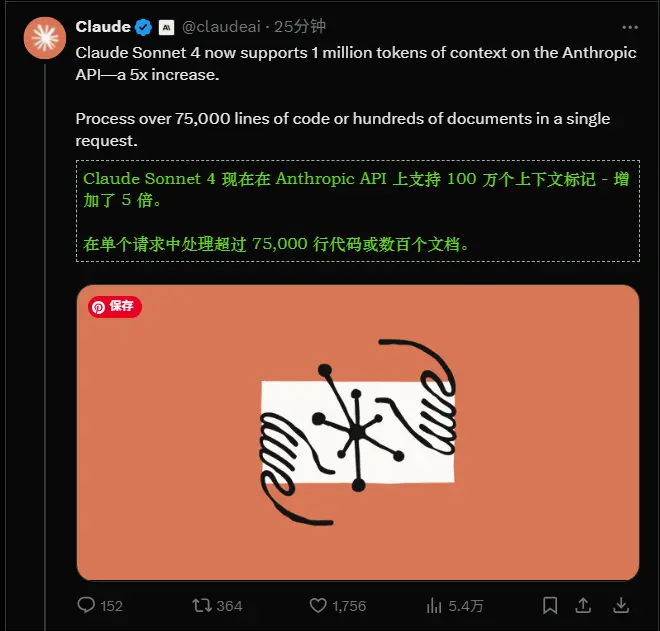 Anthropic 推出百万 tokens 上下文:Claude Sonnet 4 支持 75 万字输入