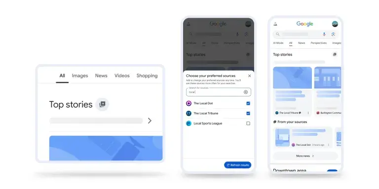 谷歌现允许您选择搜索结果的首选来源