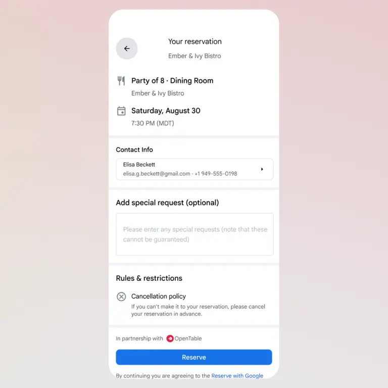 谷歌AI模式全球扩展:新增餐厅预订代理功能,支持个性化搜索