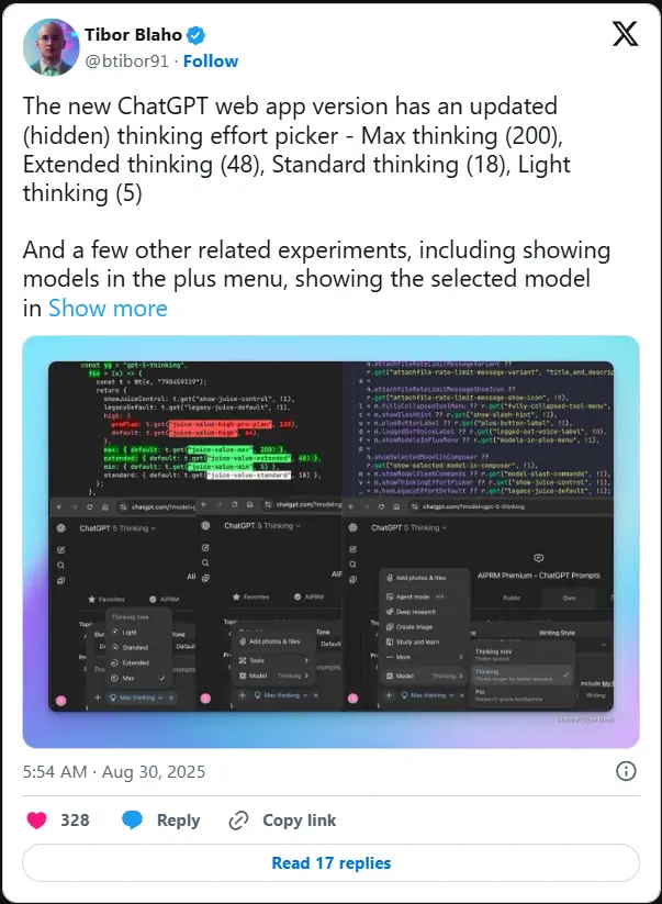 OpenAI 测试两大新工具：可控“思考努力”与对话分支，提升交互灵活性
