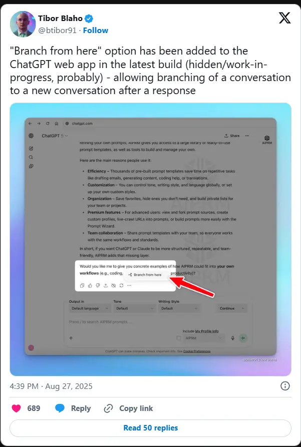 OpenAI 测试两大新工具：可控“思考努力”与对话分支，提升交互灵活性