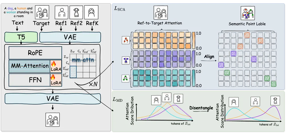 MOSAIC:通过语义对齐与特征解耦实现高保真的多主体个性化生成