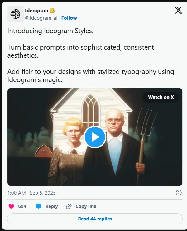 Ideogram 推出 Styles 功能，让 AI 生成的视觉风格真正可复用