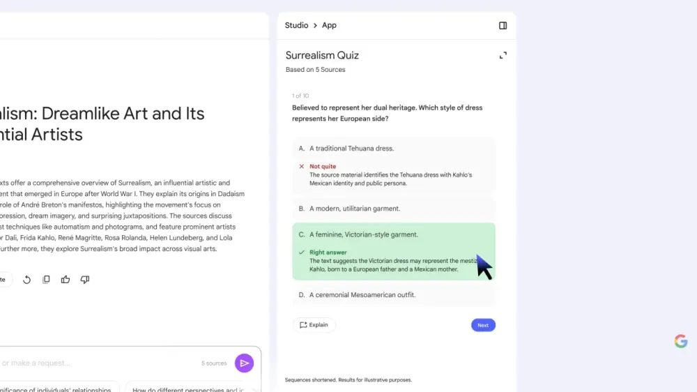 谷歌 NotebookLM 推出闪卡、测验等互动功能，助力主动学习
