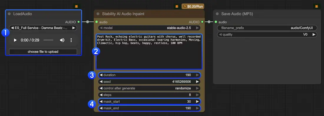 ComfyUI 中使用 Stable Audio 2.5 API:文本转音频、音频转换与修复完整指南