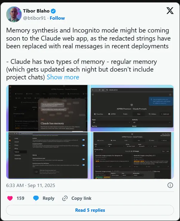Claude 即将上线记忆与私人聊天功能：更连贯，也更私密
