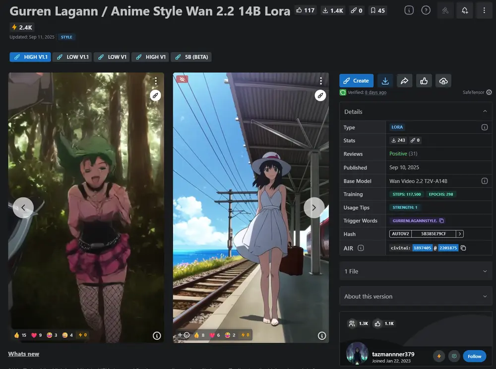 Gurren Lagann / Anime Style Wan 2.2 14B Lora