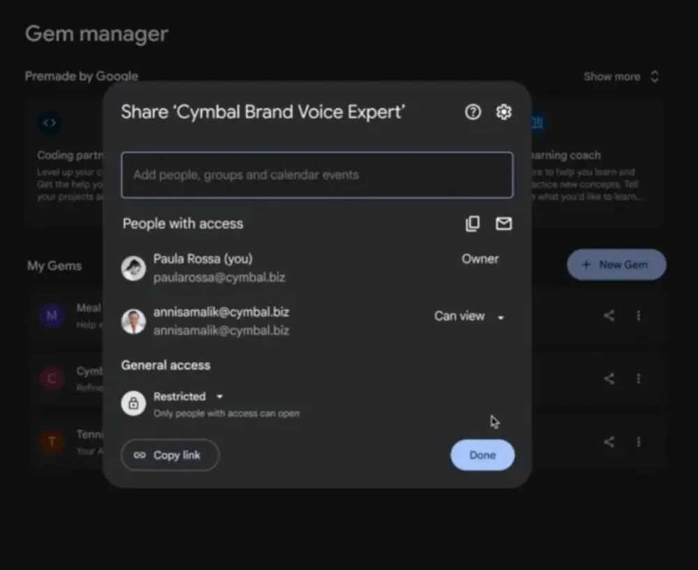 谷歌开放自定义AI助手Gemini Gems共享功能