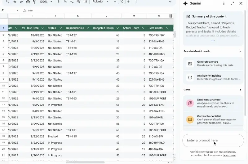 Gemini 现在能诊断Google Sheets公式错误,并告诉你怎么修