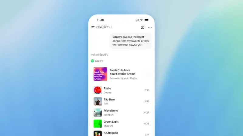 OpenAI开放ChatGPT应用集成，开发者可接入外部服务，现在可在对话中使用Spotify、Canva等功能