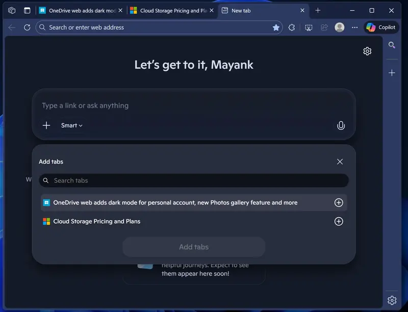微软测试 Edge 与 Copilot 深度集成：AI 将能使用你的浏览器个人资料