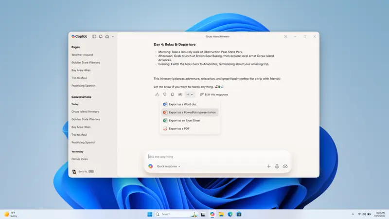 Windows Copilot 迎来两项关键生产力升级:跨平台查资料、一键导出文档