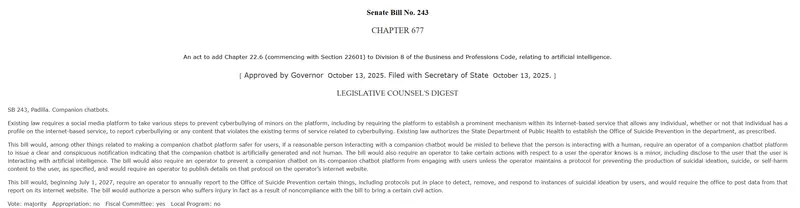 加州立法规范 AI 伴侣聊天机器人,2026 年起实施