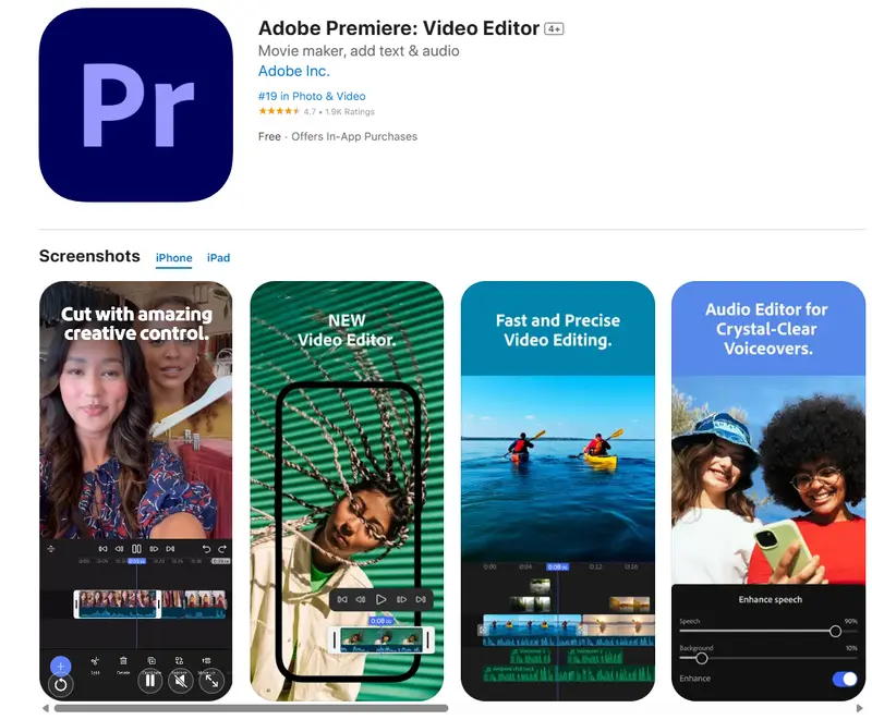 Adobe Premiere 免费登陆 iPhone:功能强大,但同步需订阅