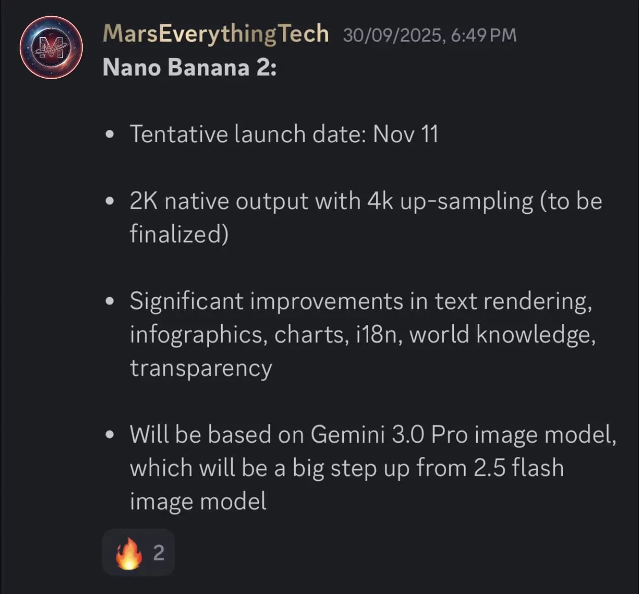 谷歌图像生成模型Nano Banana 2预计将于11月11日发布，支持2K原生输出