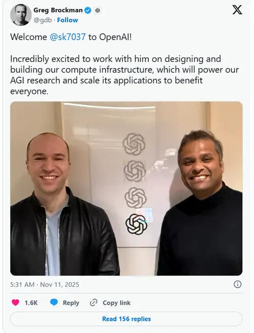 英特尔CTO兼AI负责人入职7个月跳槽OpenAI,将主导计算基础设施建设