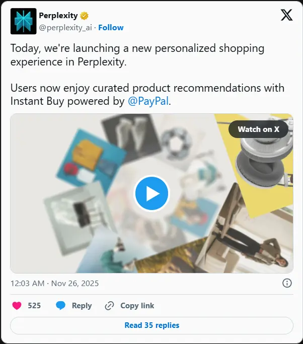 Perplexity 推出 AI 购物助手:在聊天中搜索、比价、下单,支持 PayPal 一键支付