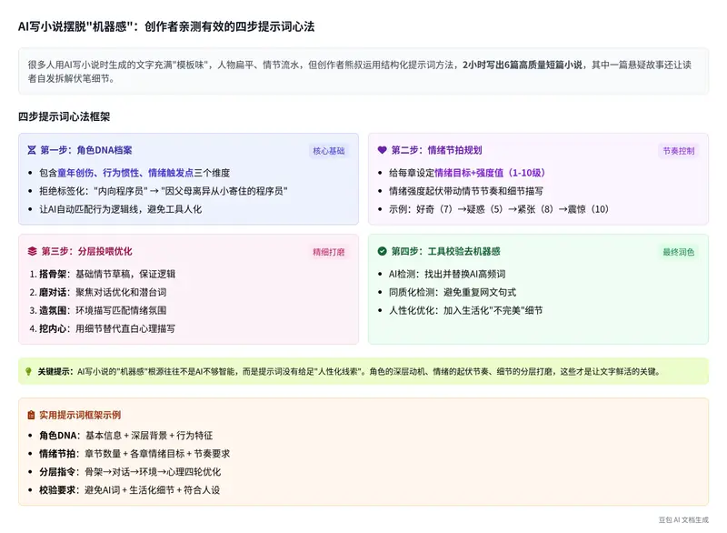 AI写小说摆脱“机器感”：创作者亲测有效的四步提示词心法