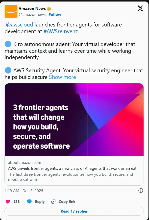 亚马逊发布三款AI智能体及全新Nova模型