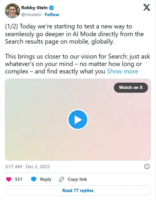 谷歌搜索大升级：AI 摘要与对话功能无缝融合，移动端率先测试