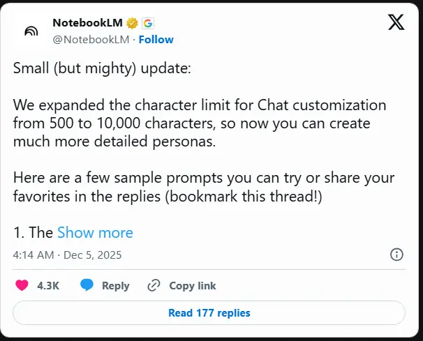 NotebookLM 将新增模型选择器,支持 Gemini 3 Pro